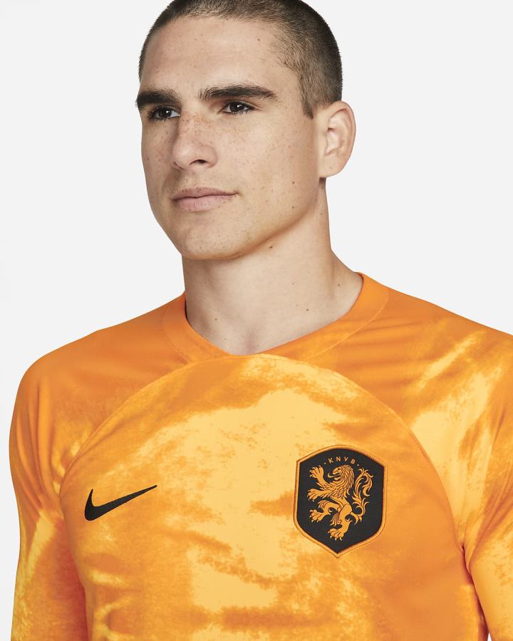 Jersey Nike Netherlands 2022/23 Stadium Home Dri-FIT Long-Sleeve Soccer Hombre Naranjas Negras | NPWZR-3591