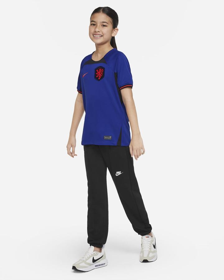 Jersey Nike Netherlands 2022/23 Stadium Away Kids Dri-FIT Soccer Niño Azul Real Oscuro Azules Negras Rojas | OYPQB-9081