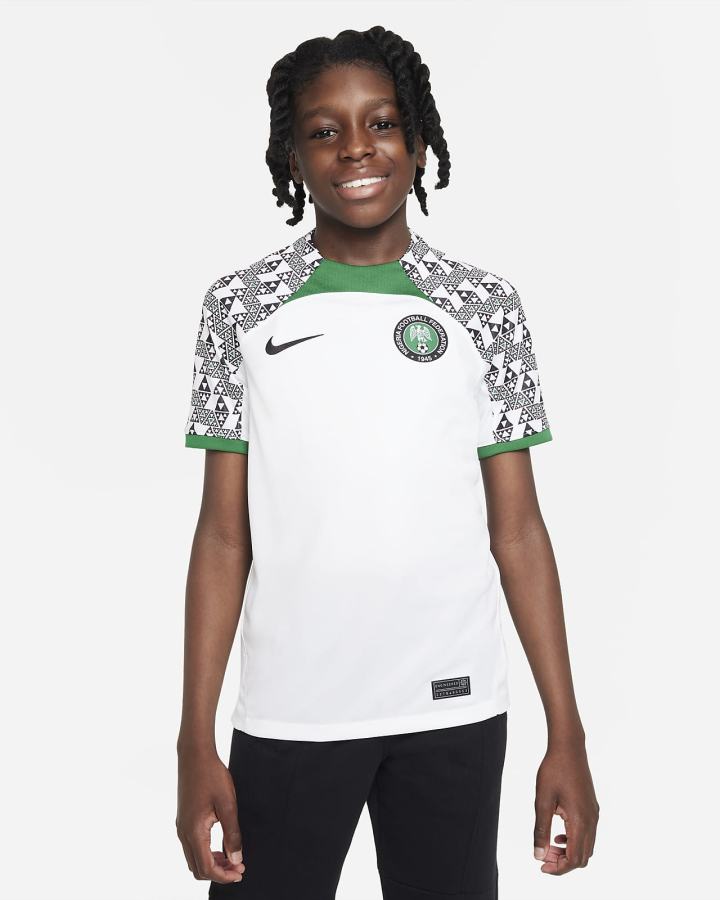 Jersey Nike Nigeria 2022/23 Stadium Away Kids Dri-FIT Soccer Niño Blancas Verde Oscuro Negras | PZJIK-2067
