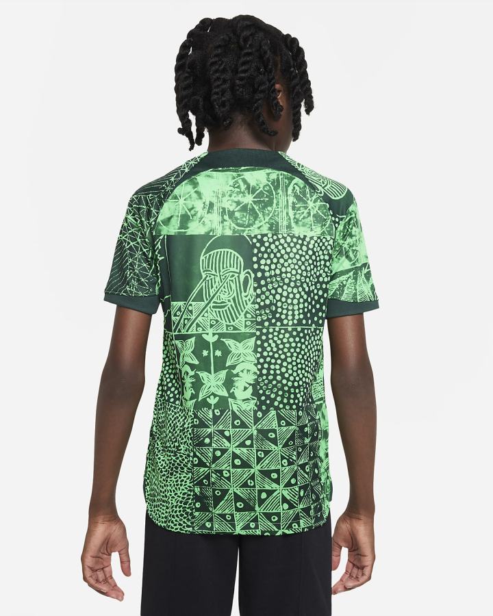 Jersey Nike Nigeria 2022/23 Stadium Home Kids Dri-FIT Soccer Niño Verde Verde Oscuro Negras Blancas | JWBLK-6018