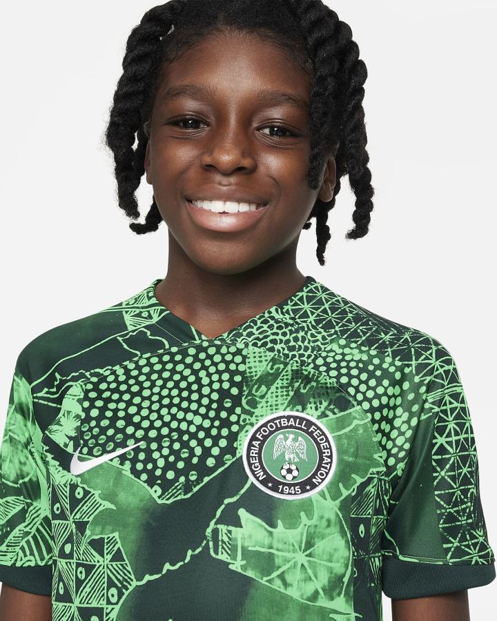 Jersey Nike Nigeria 2022/23 Stadium Home Kids Dri-FIT Soccer Niño Verde Verde Oscuro Negras Blancas | JWBLK-6018