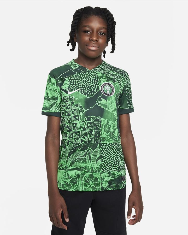 Jersey Nike Nigeria 2022/23 Stadium Home Kids Dri-FIT Soccer Niño Verde Verde Oscuro Negras Blancas | JWBLK-6018