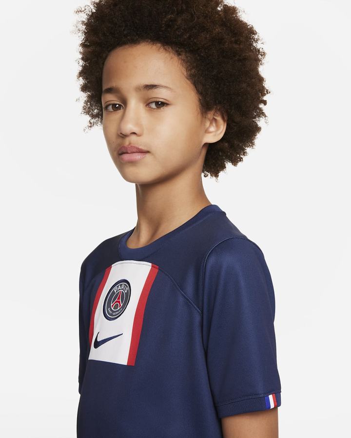 Jersey Nike Paris Saint-Germain 2022/23 Stadium Home Kids Dri-FIT Soccer Niña Azul Marino Blancas Azul Marino | EWQYJ-9102
