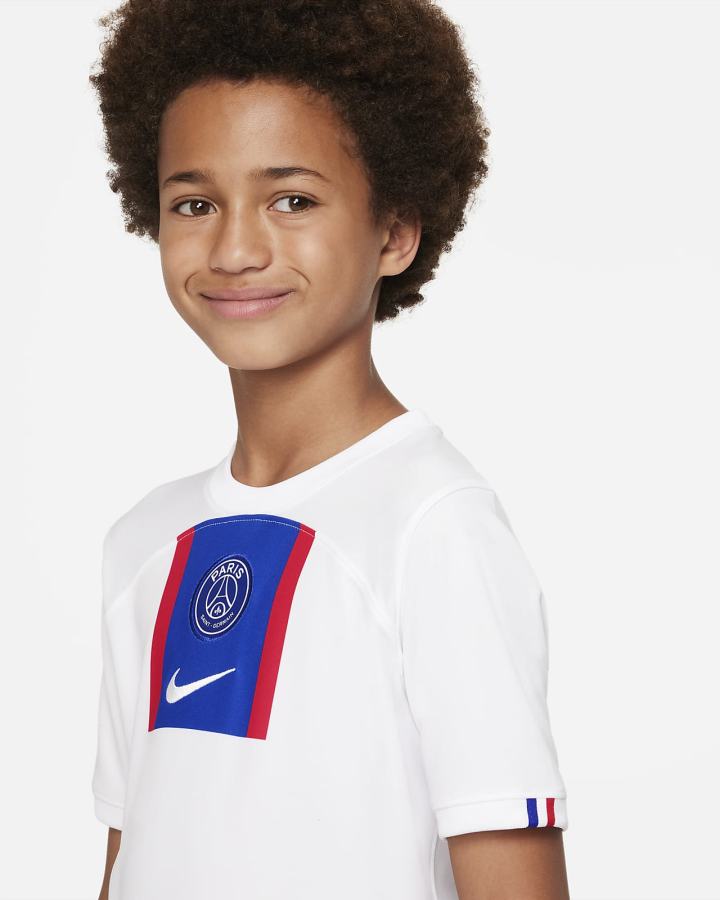 Jersey Nike Paris Saint-Germain 2022/23 Stadium Third Kids Dri-FIT Soccer Niño Blancas Azul Real Blancas | IGMWD-2890