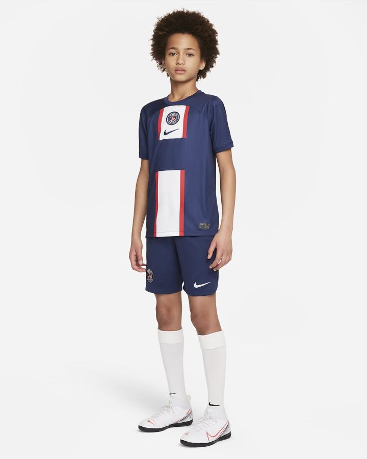 Jersey Nike Paris Saint-Germain 2022/23 Stadium Home Kids Dri-FIT Soccer Niño Azul Marino Blancas Azul Marino | QVJDE-9501