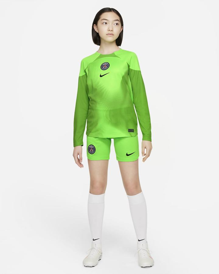 Jersey Nike Paris Saint-Germain 2022/23 Stadium Goalkeeper Home Kids Dri-FIT Soccer Niño Verde Negras | WVUJB-4920