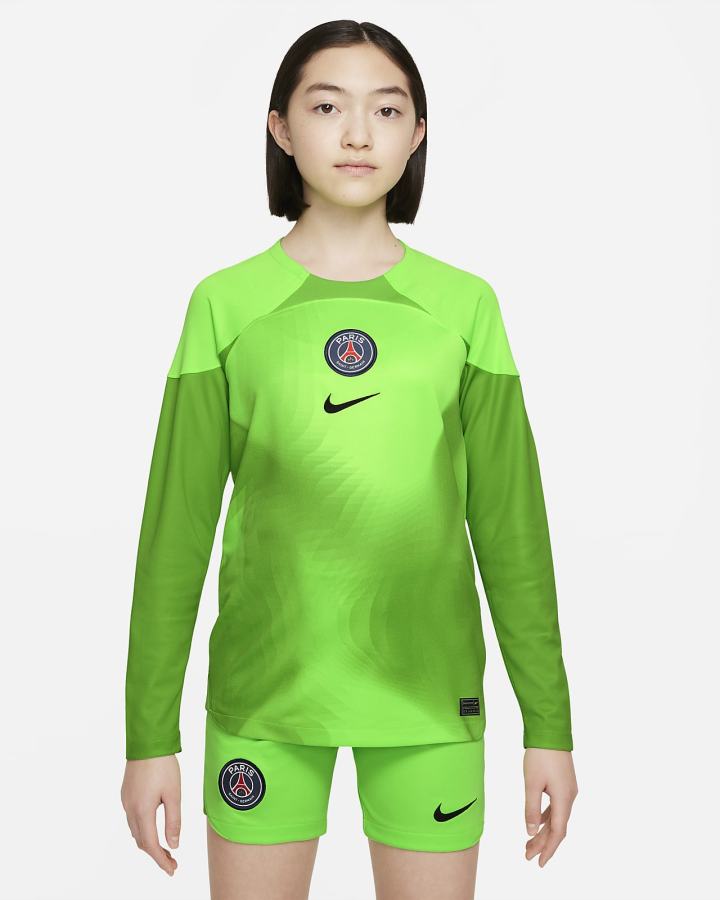 Jersey Nike Paris Saint-Germain 2022/23 Stadium Goalkeeper Home Kids Dri-FIT Soccer Niño Verde Negras | WVUJB-4920