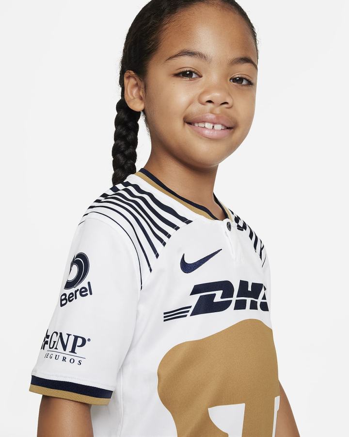 Jersey Nike Pumas UNAM 2022/23 Stadium Home Kids Dri-FIT Soccer Niño Blancas Obsidian | QCRXT-5924