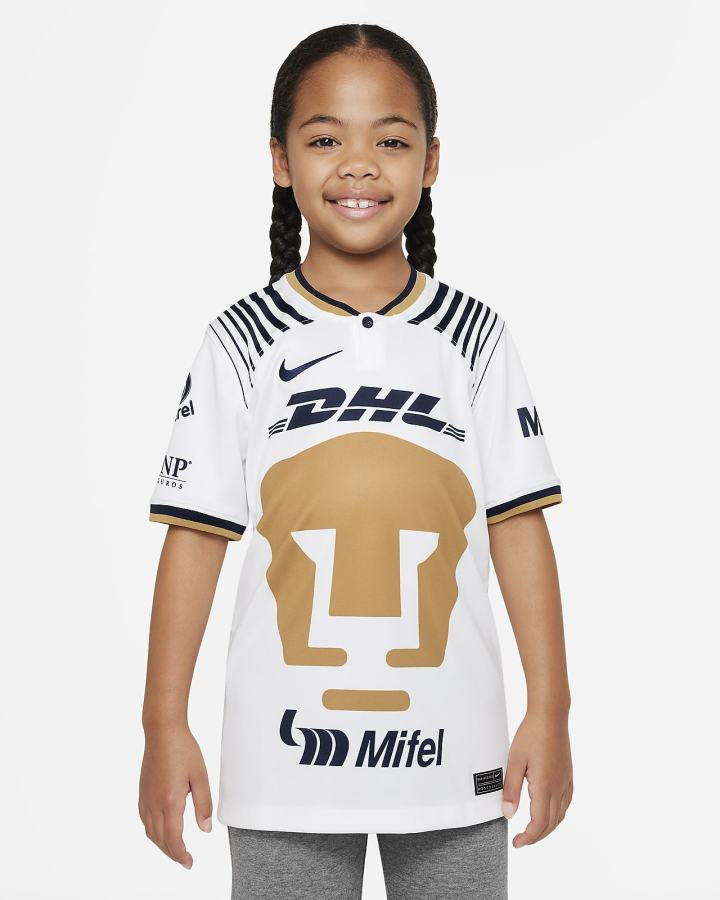 Jersey Nike Pumas UNAM 2022/23 Stadium Home Kids Dri-FIT Soccer Niño Blancas Obsidian | QCRXT-5924