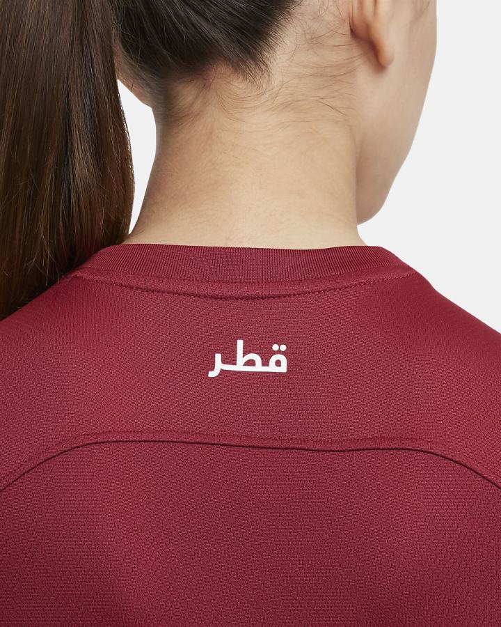 Jersey Nike Qatar 2022/23 Stadium Home Kids Dri-FIT Soccer Niño Burdeos Blancas | CRKSF-1957
