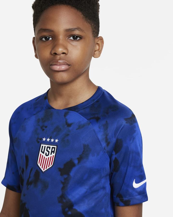 Jersey Nike U.S. 2022/23 Stadium Away Kids Dri-FIT Soccer Niño Azules Claro Obsidian Oscuro Blancas | CRNOS-7304