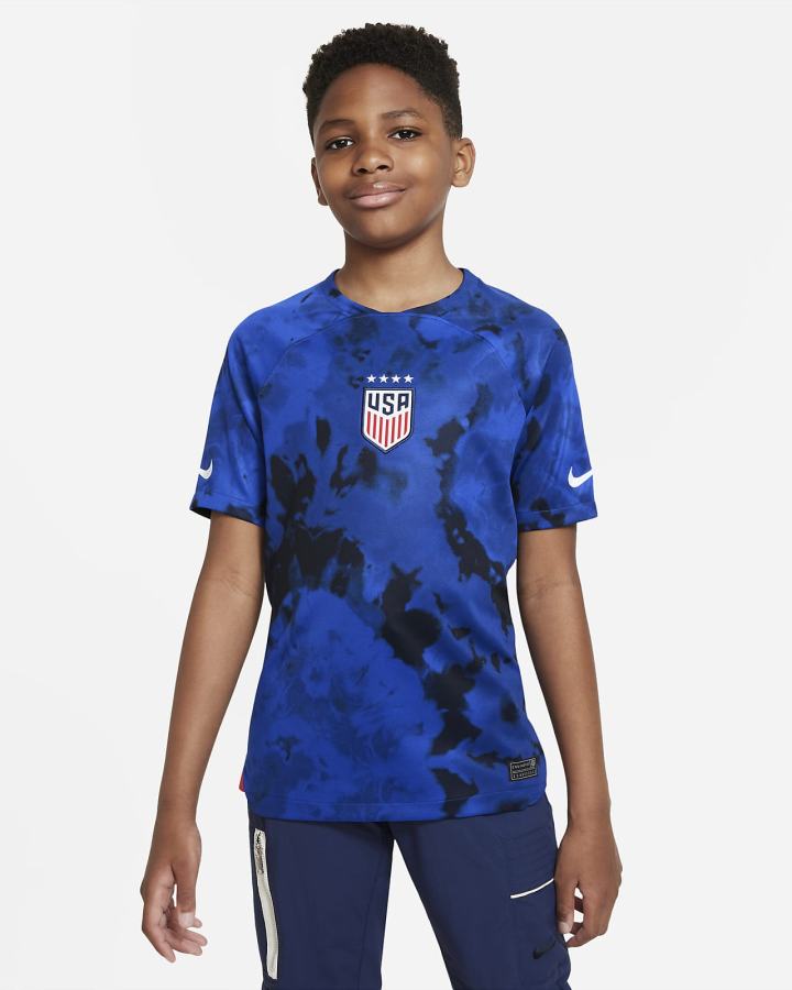 Jersey Nike U.S. 2022/23 Stadium Away Kids Dri-FIT Soccer Niño Azules Claro Obsidian Oscuro Blancas | CRNOS-7304