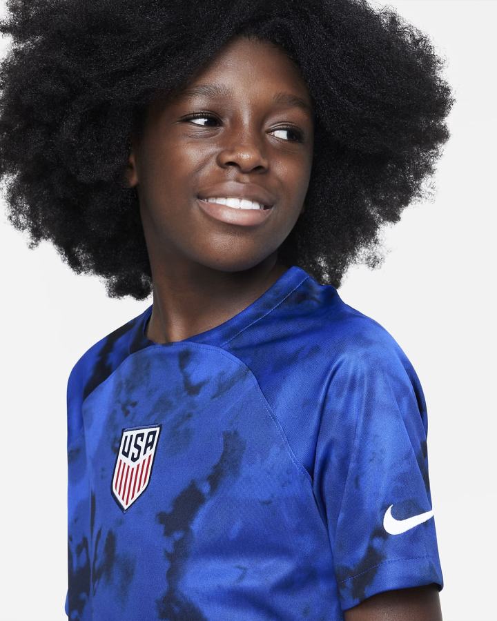 Jersey Nike U.S. 2022/23 Stadium Away Kids Dri-FIT Soccer Niño Azules Claro Blancas | HMQBC-0375