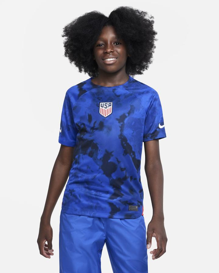 Jersey Nike U.S. 2022/23 Stadium Away Kids Dri-FIT Soccer Niño Azules Claro Blancas | HMQBC-0375