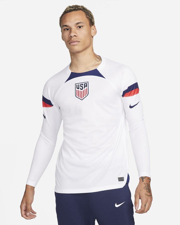 Jersey Nike U.S. 2022/23 Stadium Home Dri-FIT Long-Sleeve Soccer Hombre Blancas Azules | BFJEW-5014