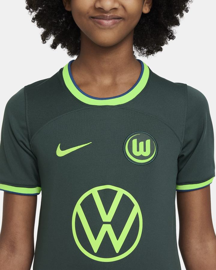Jersey Nike VfL Wolfsburg 2022/23 Stadium Away Kids Dri-FIT Soccer Niño Verde Claro | SQHOW-6458