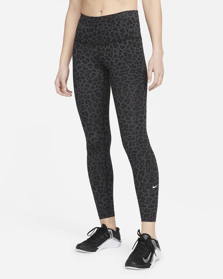 Leggins Nike Dri-FIT One High-Waisted Printed Mujer Gris Oscuro Blancas | NXPFO-7203
