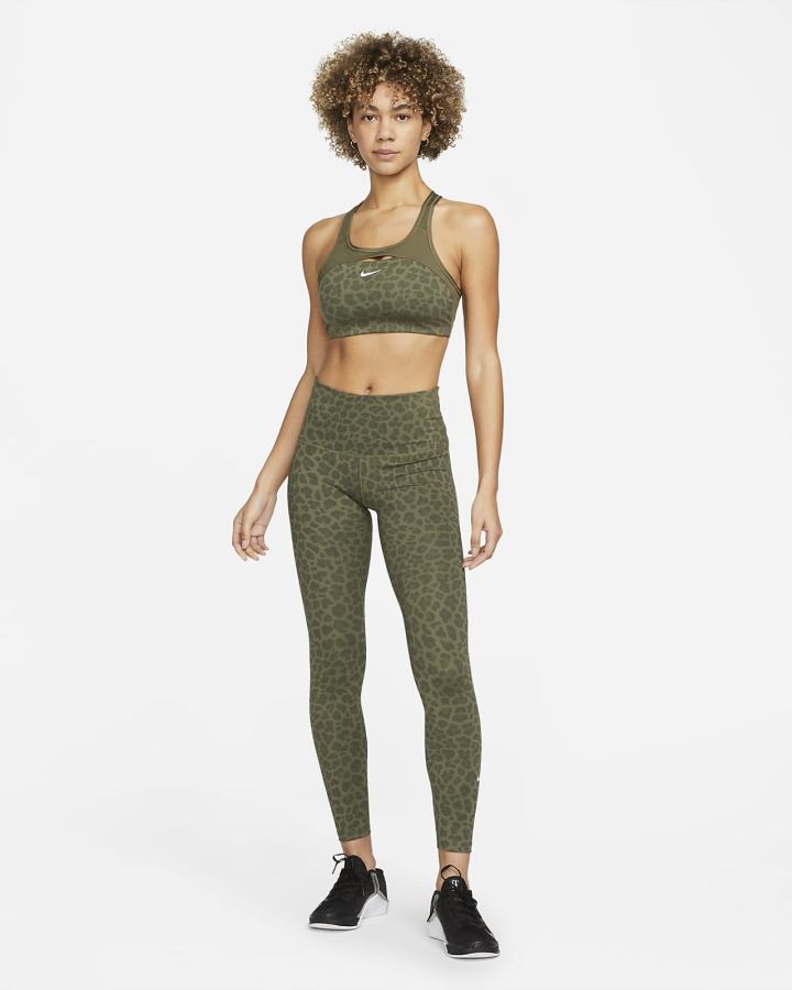 Leggins Nike Dri-FIT One High-Waisted Printed Mujer Verde Oliva Blancas | RBZXN-1309