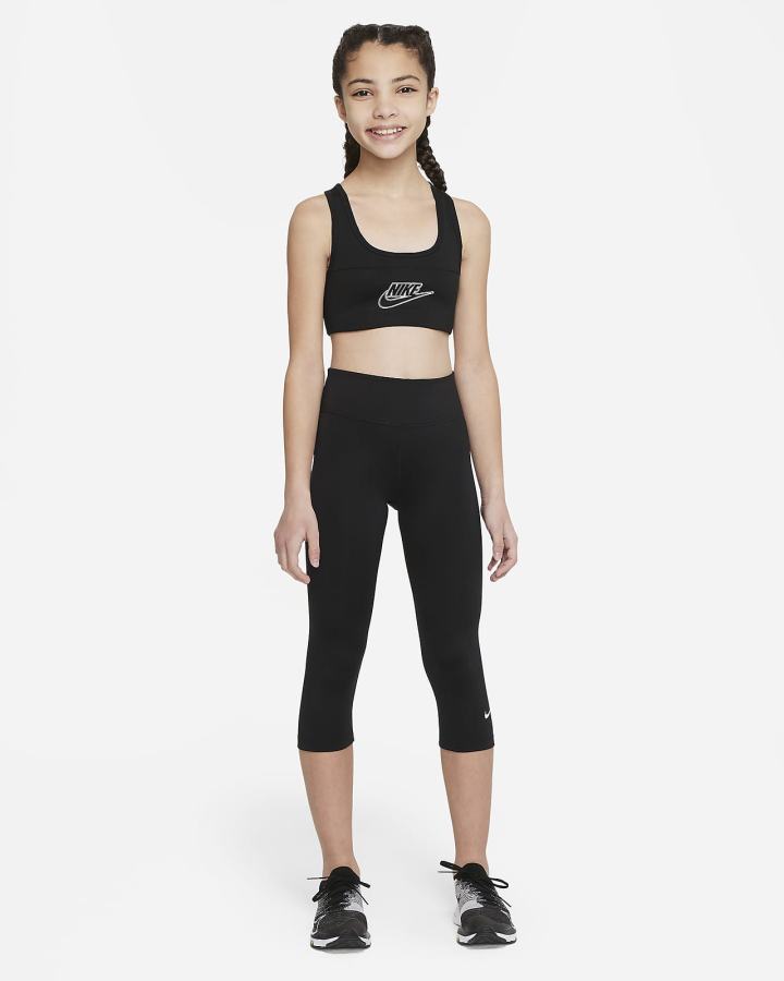 Leggins Nike Dri-FIT One Kids Capri Niña Negras Blancas | QLIFM-7946