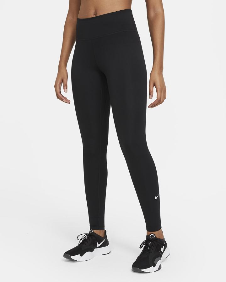 Leggins Nike Dri-FIT One Mid-Rise Mujer Negras Blancas | SLPJV-7914