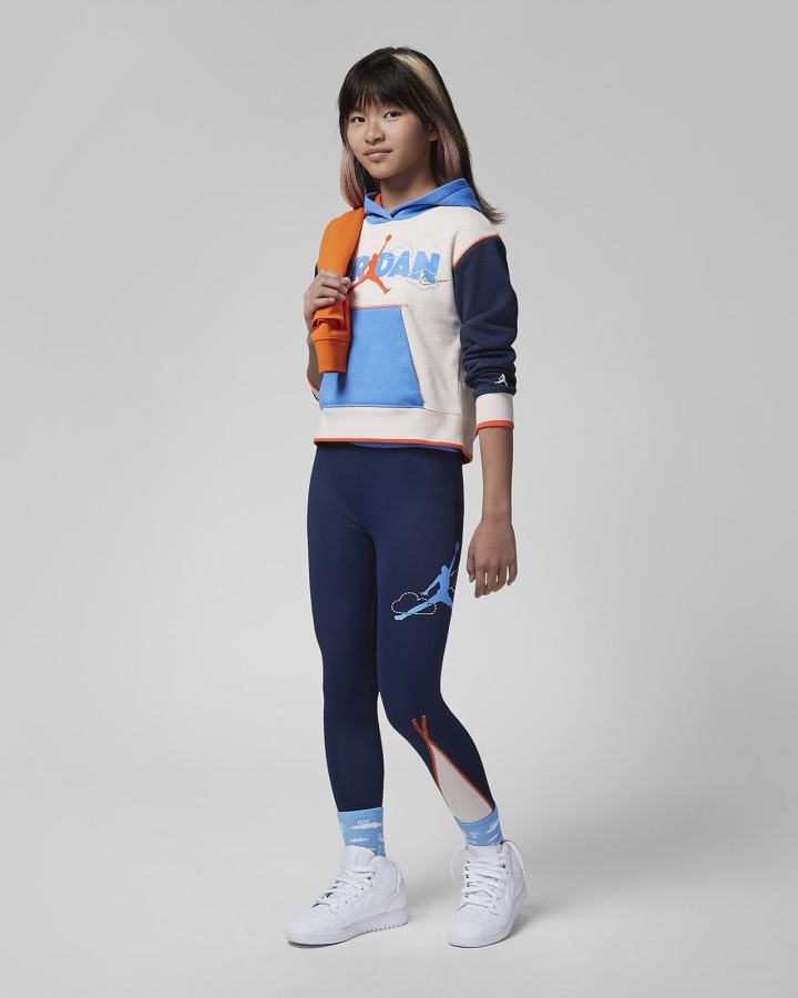 Leggins Nike Jordan Kids Colorblocked High Rise Niña Azul Marino | FVWDL-7680