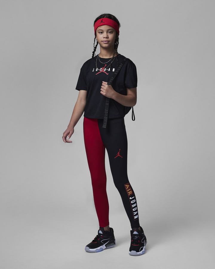 Leggins Nike Jordan Kids Paprika Blocked Niña Rojas Negras | LKITZ-7480