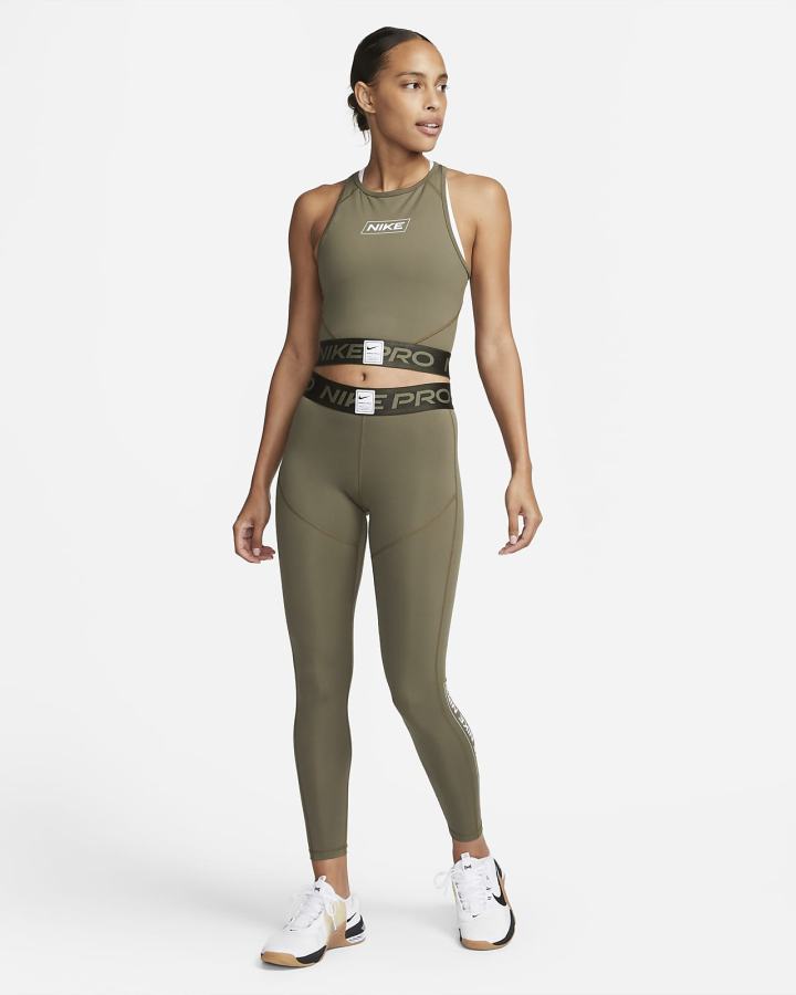 Leggins Nike Pro Dri-FIT Estampadas Mid-Rise Mujer Verde Oliva Blancas | AVIZH-5618