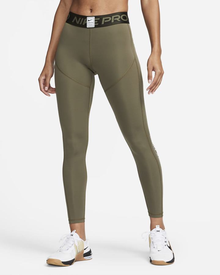 Leggins Nike Pro Dri-FIT Estampadas Mid-Rise Mujer Verde Oliva Blancas | AVIZH-5618