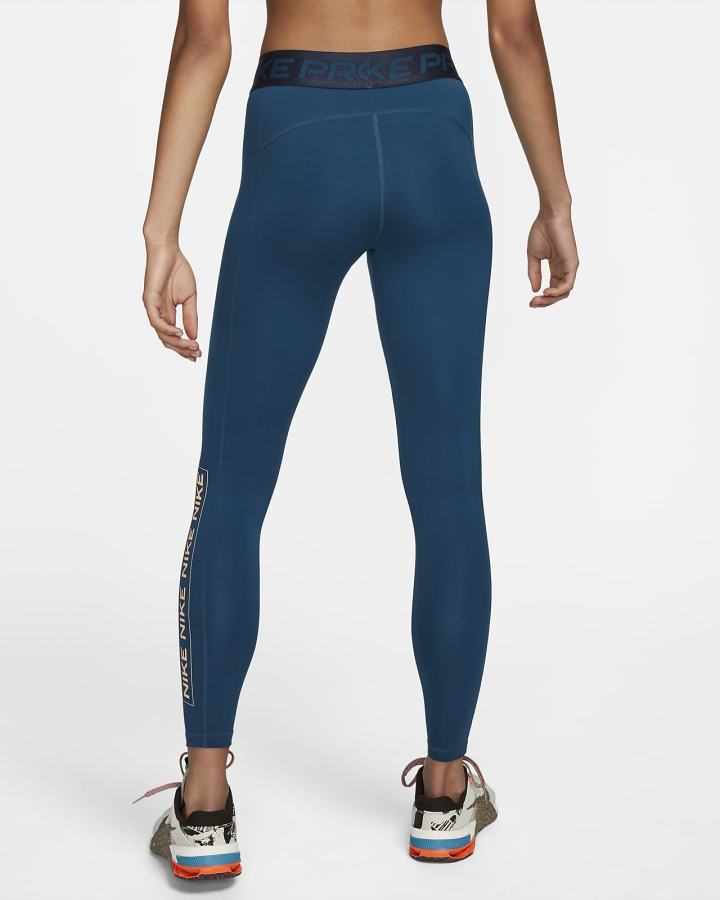 Leggins Nike Pro Dri-FIT Estampadas Mid-Rise Mujer Azules Obsidian Coral Creme | JNEVH-2503