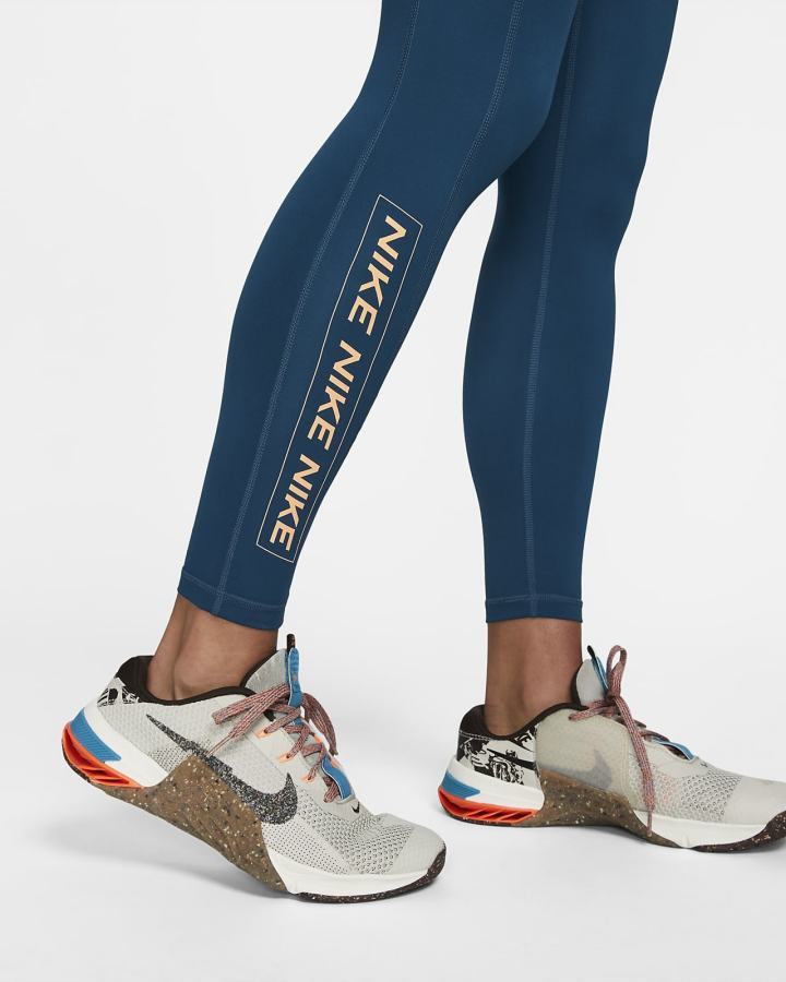 Leggins Nike Pro Dri-FIT Estampadas Mid-Rise Mujer Azules Obsidian Coral Creme | JNEVH-2503