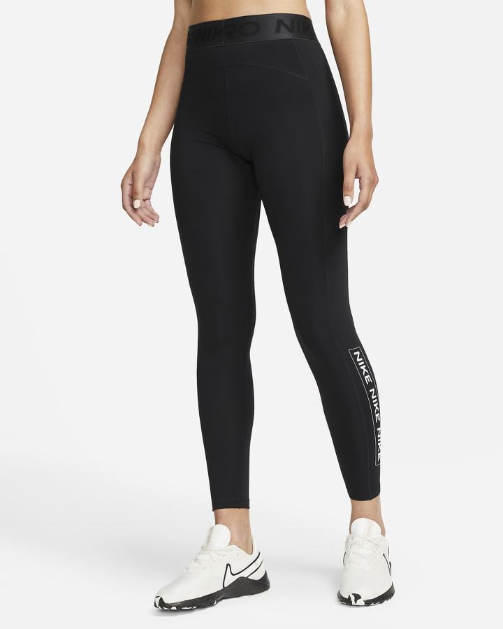 Leggins Nike Pro Dri-FIT Estampadas Mid-Rise Mujer Negras Gris Oscuro Blancas | LSANY-5089