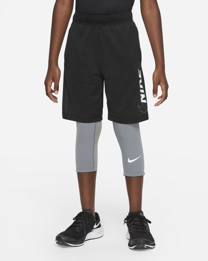 Leggins Nike Pro Dri-FIT Kids 3/4-Length Niño Gris Oscuro Blancas | BIVHE-0749