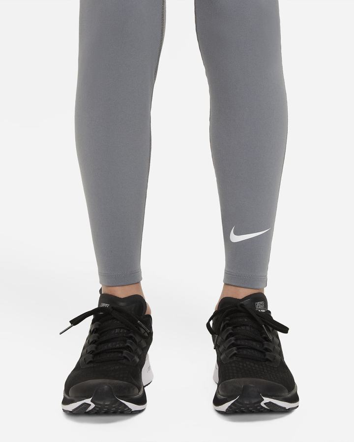 Leggins Nike Pro Dri-FIT Kids Niño Gris Oscuro Blancas | LSVFA-5602