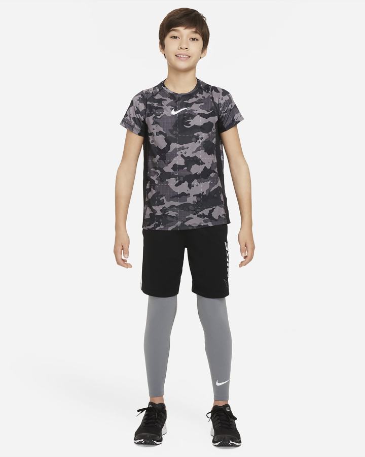 Leggins Nike Pro Dri-FIT Kids Niño Gris Oscuro Blancas | LSVFA-5602