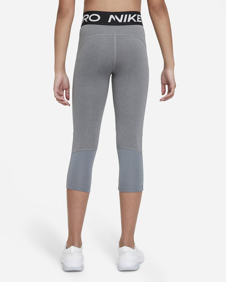 Leggins Nike Pro Kids Capri Niña Gris Oscuro Blancas | IHFPY-8951