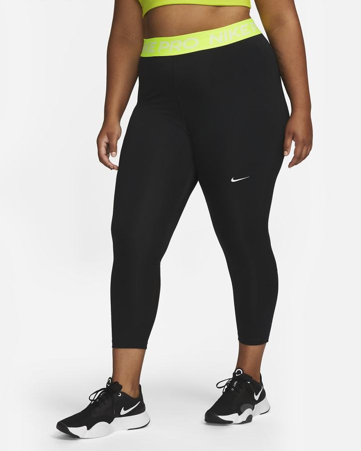Leggins Nike Pro Mid-Rise Crop (Plus Size) Mujer Negras Blancas | UTDBH-9620