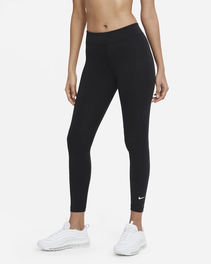 Leggins Nike Sportswear Essential 7/8 Mid-Rise Mujer Negras Blancas | ZJNQM-0954