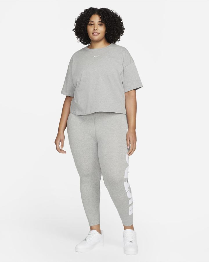 Leggins Nike Sportswear Essential High-Waisted Estampadas (Plus Size) Mujer Gris Oscuro Blancas | KLJMQ-5378