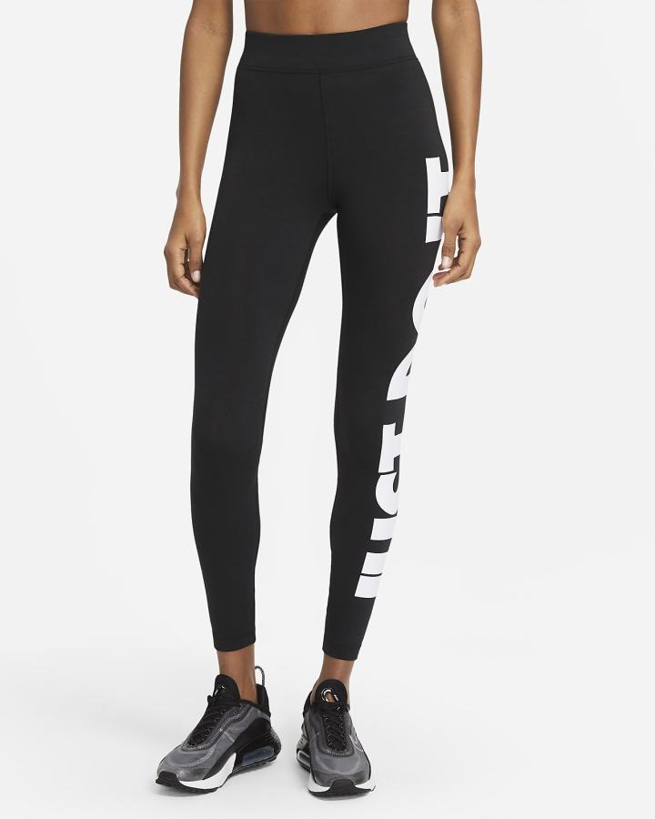 Leggins Nike Sportswear Essential High-Waisted Estampadas (Plus Size) Mujer Negras Blancas | OMBWE-8539
