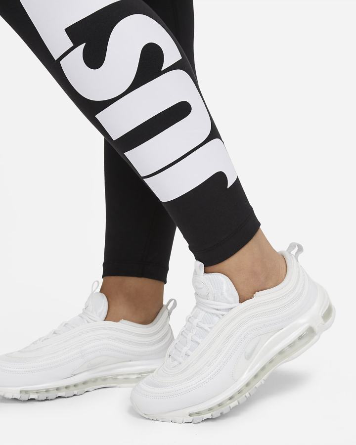 Leggins Nike Sportswear Essential High-Waisted Estampadas (Plus Size) Mujer Negras Blancas | TXBGZ-0851
