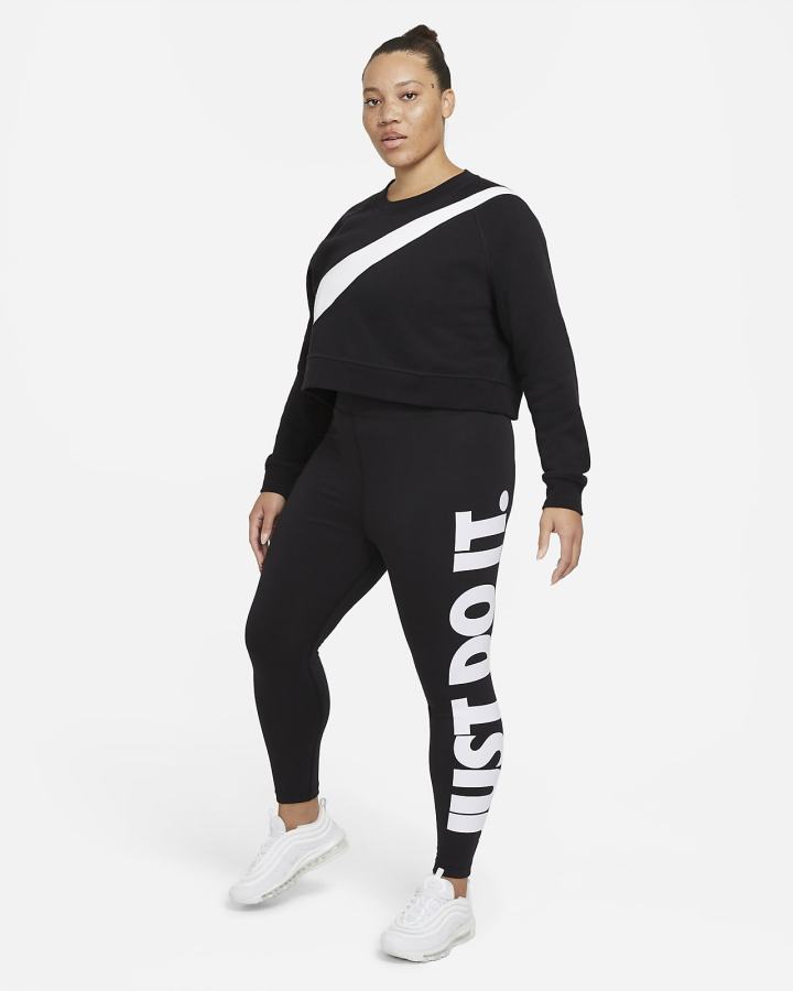 Leggins Nike Sportswear Essential High-Waisted Estampadas (Plus Size) Mujer Negras Blancas | TXBGZ-0851