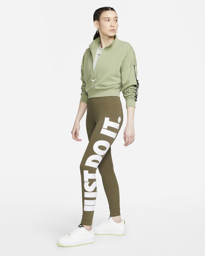 Leggins Nike Sportswear Essential High-Waisted Estampadas (Plus Size) Mujer Verde Oliva Blancas | ZDLCK-8042
