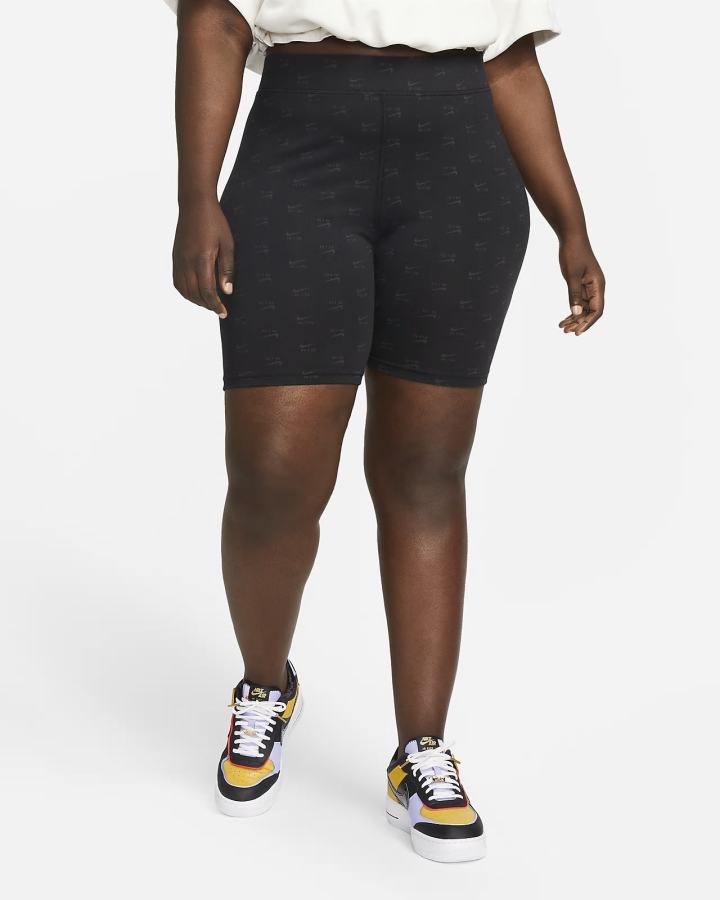 Pantalones Cortos Nike Air High-Waisted Bike (Plus Size) Mujer Negras Blancas | EJSIB-0961