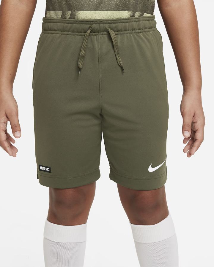 Pantalones Cortos Nike Dri-FIT F.C. Libero Kids Soccer Niño Verde Oliva Rojas Blancas | DKVFB-9082