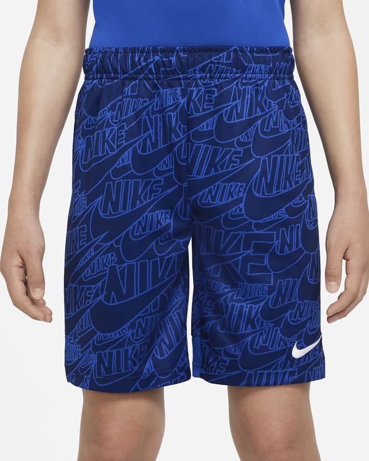 Pantalones Cortos Nike Dri-FIT Kids Printed Training Niño Azul Real Blancas | UOMJY-9657