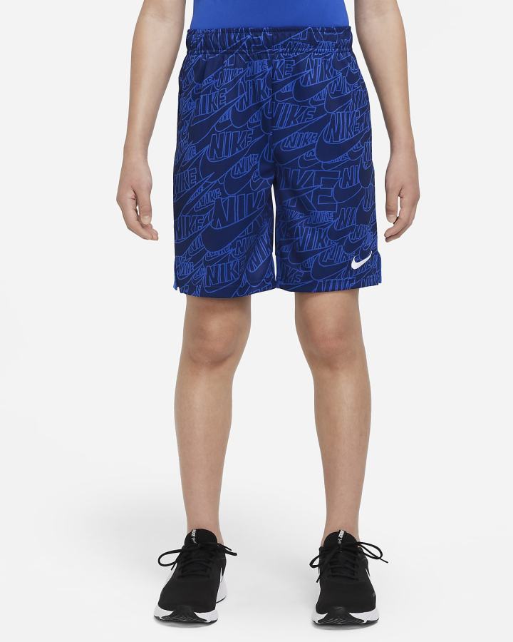 Pantalones Cortos Nike Dri-FIT Kids Printed Training Niño Azul Real Blancas | UOMJY-9657