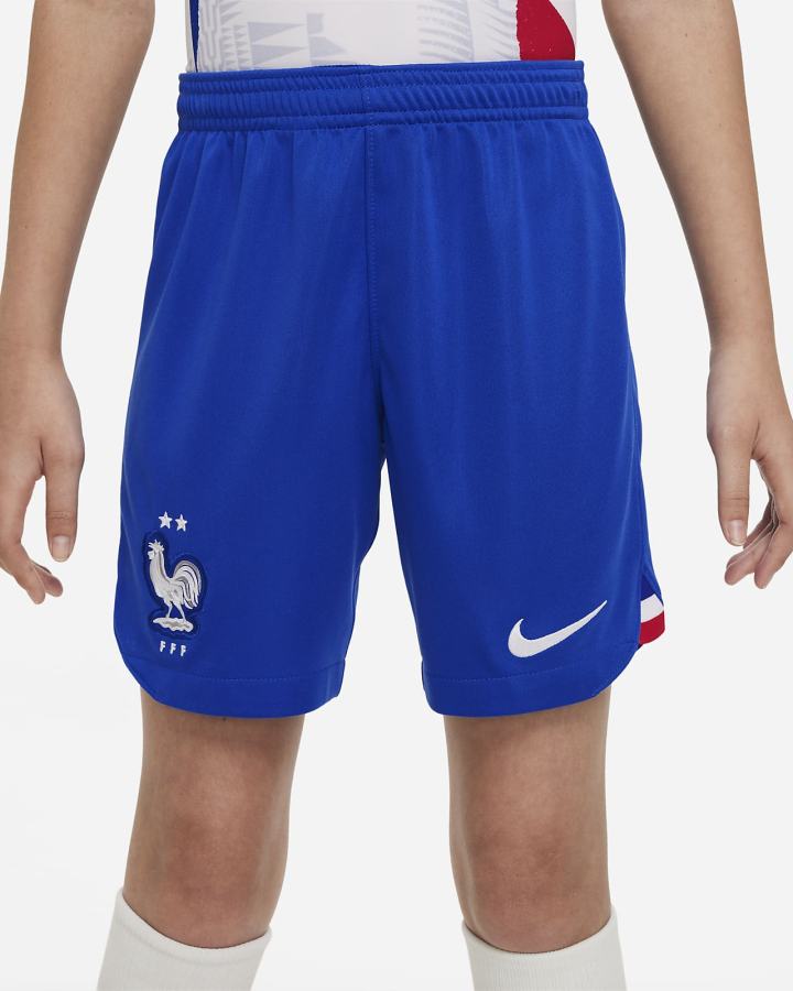 Pantalones Cortos Nike FFF 2022/23 Stadium Away Kids Dri-FIT Soccer Niño Azul Real Blancas | MGWAI-4720