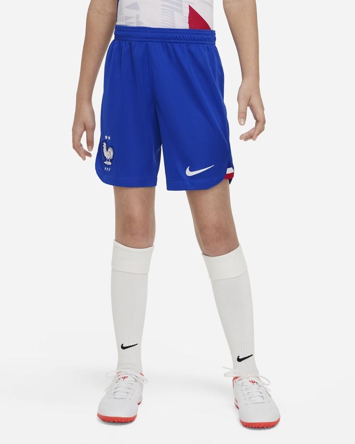 Pantalones Cortos Nike FFF 2022/23 Stadium Away Kids Dri-FIT Soccer Niño Azul Real Blancas | MGWAI-4720