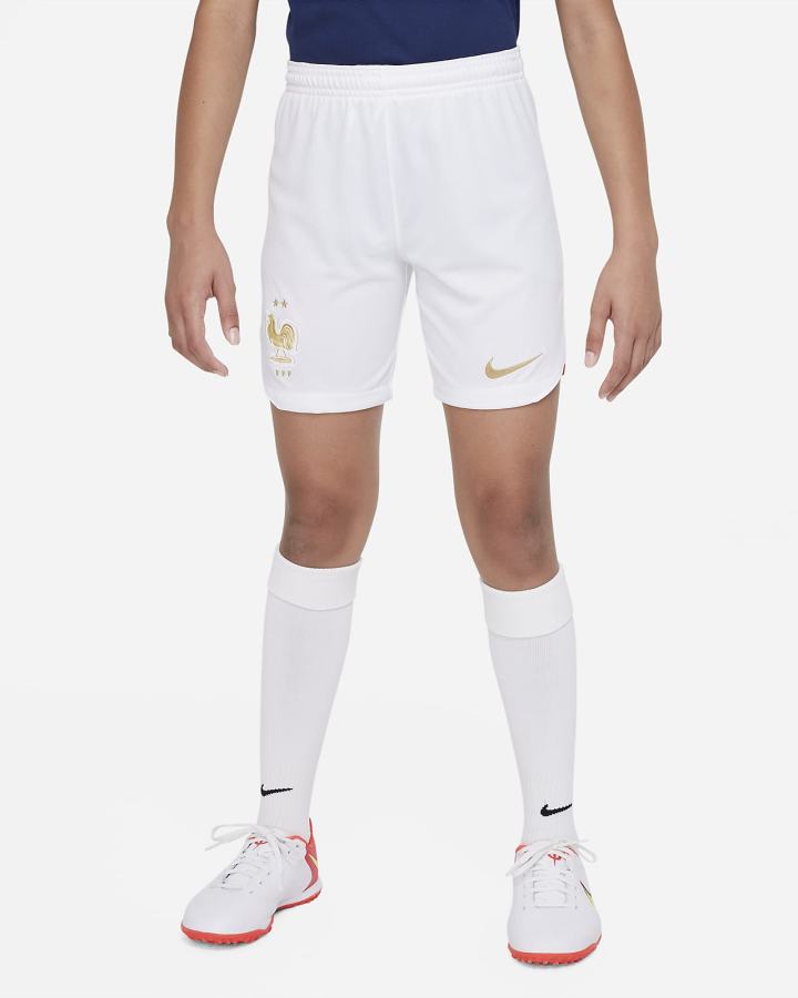Pantalones Cortos Nike FFF 2022/23 Stadium Home Kids Dri-FIT Soccer Niño Blancas Metal Doradas | OSNBG-2971