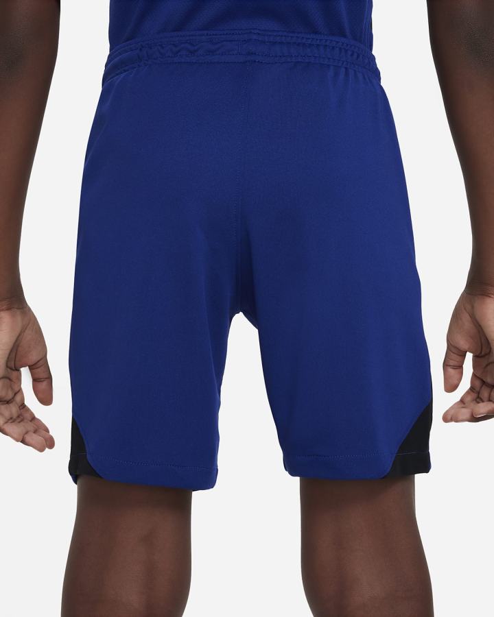 Pantalones Cortos Nike Netherlands 2022/23 Stadium Away Kids Dri-FIT Soccer Niño Azul Real Oscuro Azules Negras Rojas | GCFIQ-5102
